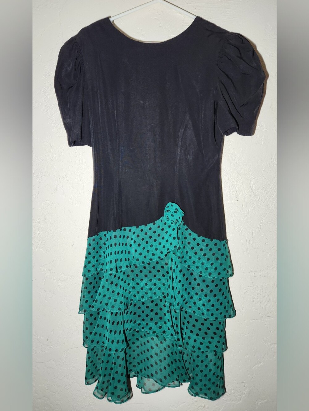 Vintage Z. Shabani Women's Size 7/8 Teal Polka Dot Ruffled Skirt Party Dress